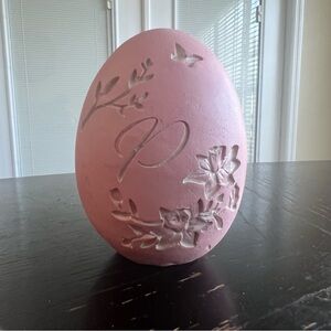 Pink Floral Decorative Egg with cursive “P” initial